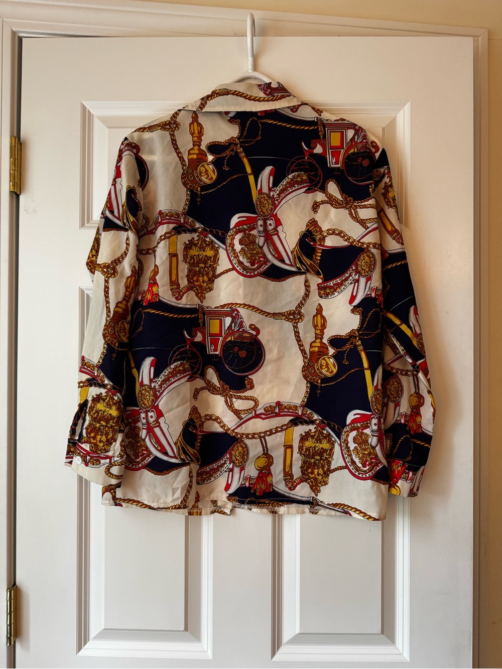 Chain-Print Button-Down Shirt in Navy & Cream - Picture 4 of 5